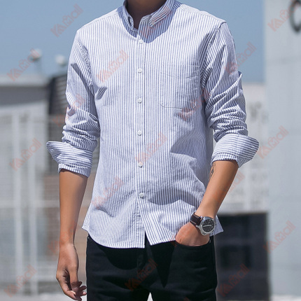 blue strip fleece men dress shirts